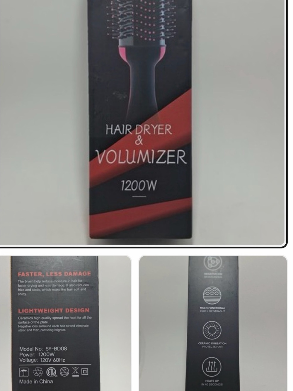 Hair Dryer & Volumizer Brush - Black and Pink, Unbranded